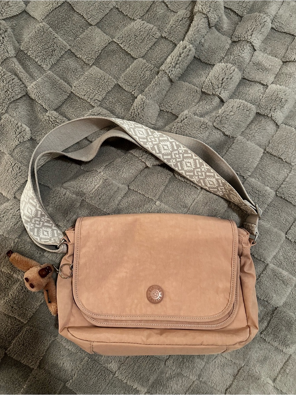 Kipling Blush Taupe Crossbody Bag with Patterned Strap